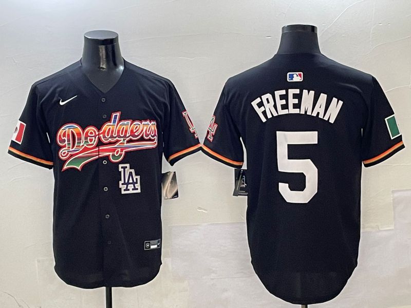 Men Los Angeles Dodgers #5 Freeman Black rainbow Nike 2025 MLB Jersey style 10